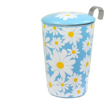 Afbeelding van Eigenart TeaEve Daisy Licht Blauw Porseleinen Theebeker 350ml met Theefilter
