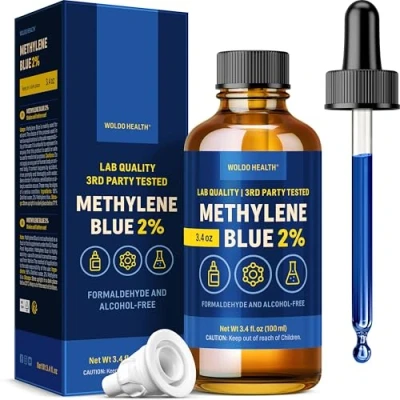 Afbeelding van Methyleenblauw 2% farmaceutische kwaliteit met pipet 100 ml formaldehydevrij, alcoholvrij, lichtbeschermd, laboratoriumzuiverheid