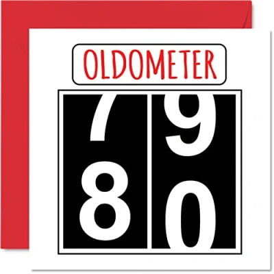 Afbeelding van Leuke 80e verjaardagskaarten voor mannen vrouw Oldometer Happy Birthday Card papa mama overgrootvader opa Nanny oma oom tante, 145mm x wenskaarten, verjaardagskaart