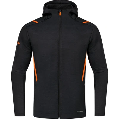 Afbeelding van Vrijetijdsvest met kap Challenge Zwart gemeleerd/fluo oranje / 164