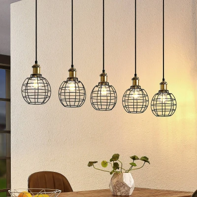 Afbeelding van Lindby hanglamp 5 lichts ijzer E27 zwart