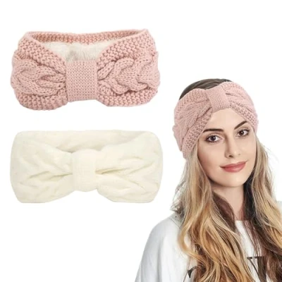 Afbeelding van 2 stuks hoofdband voor dames, winter, hoofdbanden, gebreide haarband, oorwarmer, elastische hoofdband, sport, winkelen, hardlopen