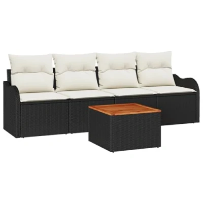 Afbeelding van vidaXL 5 Delige Tuin Sofa Set met Kussens Zwart Poly Rattan Acacia