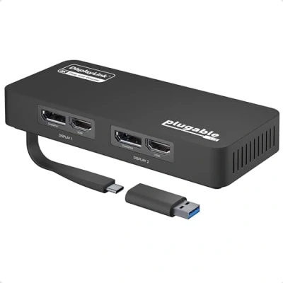 Afbeelding van Plugable 4K DisplayPort en HDMI Dual Monitor Adapter voor USB 3.0 C, compatibel met Windows Mac