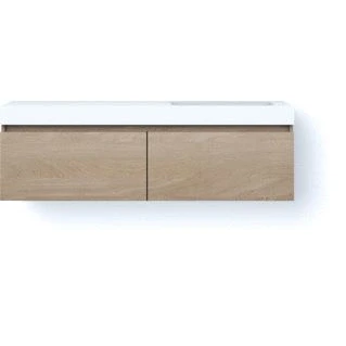 Afbeelding van Looox solid drawer box 140 cm surface bovenblad wasbak 500 mm rechts wooden meubel met 2 lades old grey swdb1400 r