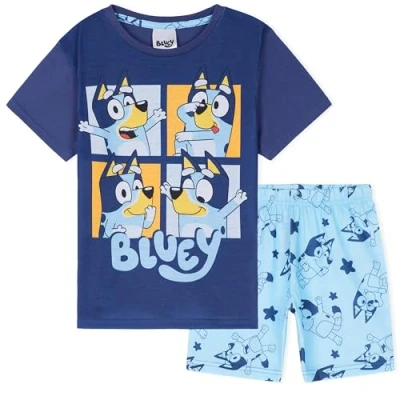 Afbeelding van BlueY Pyjama voor meisjes, kort, 2 delig, zacht en ademend, pyjamaset kinderen, blauw/marineblauw, 5 6 Jaar