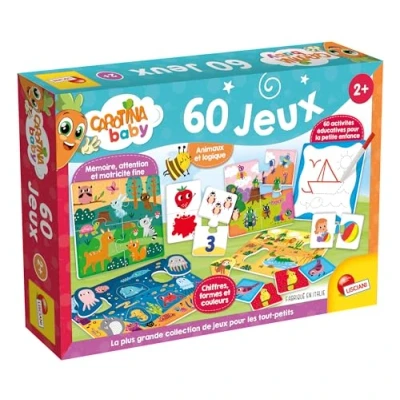 Afbeelding van Lisciani Carotina Baby verpakking met 60 spelletjes educatieve activiteiten voor kinderen vanaf 2 jaar bingo, puzzel, logische verenigingen, memo, tekensets puzzel leren en
