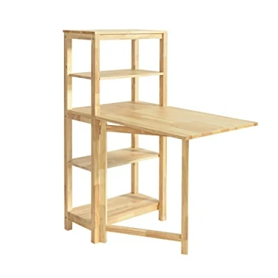 Afbeelding van SoBuy Opklapbare Eettafel met Zijplanken, Rubberwood Eettafel, Houten Tafel voor Keuken, Eetkamer, Woonkamer, Balkon, Kantoor en 60x98x126cm, FWT70 N