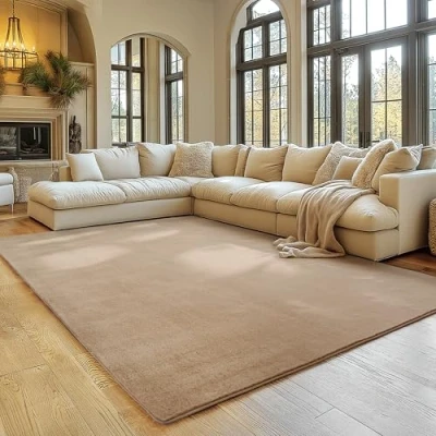 Afbeelding van SIMPEX Vloerkleed Beige 140x200 cm Antislip, Wasbaar en Zacht, Modern Effen Design voor Woonkamer, Slaapkamer, Keuken Kinderkamer, Comfortabel Duurzaam