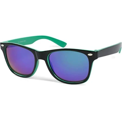 Afbeelding van styleBREAKER Kids Nerd Zonnebril met kunststof montuur en polycarbonaat lenzen, klassiek retrodesign 09020056, kleur:brilmontuur zwart groen/glas groen gespiegeld