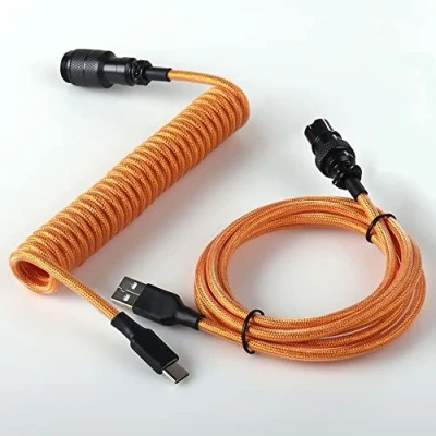 Afbeelding van Spiraalkabel Met Afneembare Pilotenconnector USB C kabel Dubbele Mouwen Voor Mechanisch Gaming toetsenbord Op Maat (Color : Black Plug Orange)