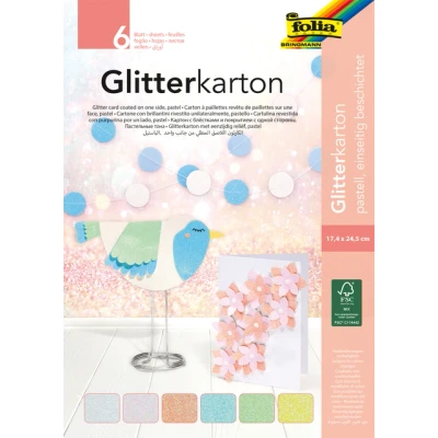 Afbeelding van Glitterkarton Folia 174x245mm 6 vel pastel assorti