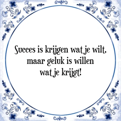 Afbeelding van Succes is krijgen wat je wilt, maar geluk will Tegeltje + Spreuk