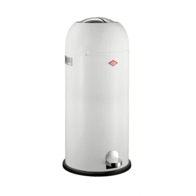Afbeelding van Wesco Kickmaster Maxi Afvalbak in de kleur wit, gepoedercoat plaatstaal, ingebouwde demper, 40 liter volume, grote inworp