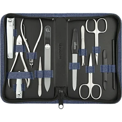 Afbeelding van marQus Manicureset Solingen 12 delige manicure pedicureset in kunstlederen etui handig en zacht complete set met alles voor hand voetverzorging
