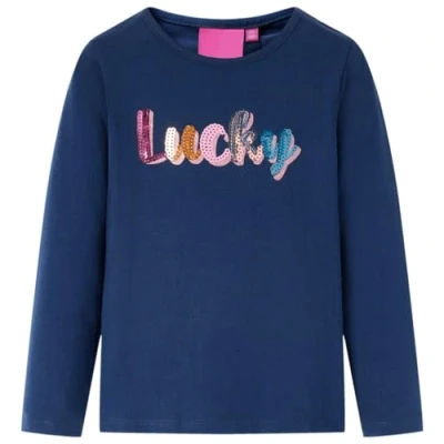 Afbeelding van Kindershirt lange mouwen en woord in pailletten 104 marineblauw