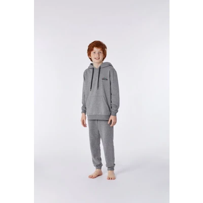Afbeelding van Woody huispak jongens/heren broek + pull grijs melange 212 2 QLE K/125 maat 128