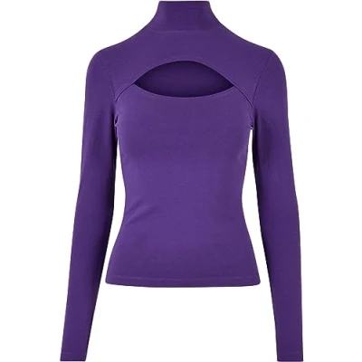 Afbeelding van Urban Classics Cutout Turtleneck Longsleeve, Dames, Maat: Large, Realviolet