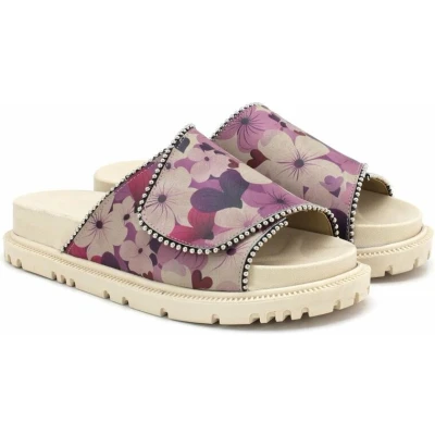 Afbeelding van GOBY Paarse Bloemen Clogs Slippers Hoge kwaliteit Handmade Maat 39