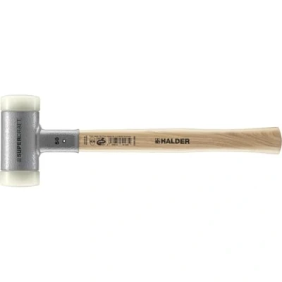 Afbeelding van Halder Kunststofhamer lengte 370 mm hoofd d. 50 hickory terugslagvrij hard nylon wit 1 stuk 3366.050