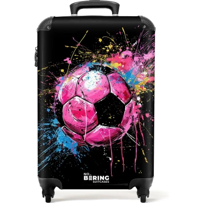 Afbeelding van NoBoringSuitcases.com® Handbagage koffer lichtgewicht Reiskoffer trolley Roze voetbal met graffiti Rolkoffer wieltjes Past binnen 55x40x20 en 55x35x25