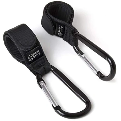 Afbeelding van iGadgitz Home U7098 Buggy Strap Karabijnhaak Clips Kinderwagen Haken Wandelwagen Zwart 2 stuks