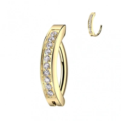 Afbeelding van Piercing ovaal strak design met steentjes 1.6x10 gold plated