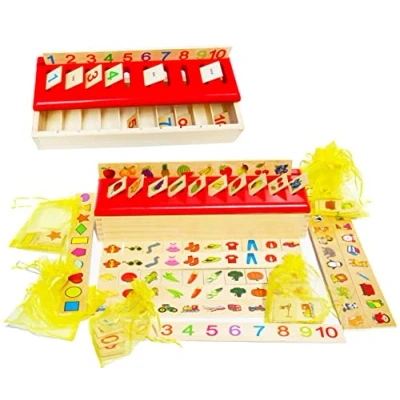 Afbeelding van TOWO Houten Sorteren Toys voor Baby Box categorie objecten Picture Matching Game Puzzle 1 jaar oud Montessori Materials Educational Early Learning speelgoed First Verjaardagscadeau Boy Girl