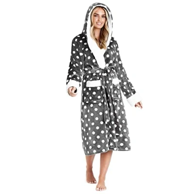 Afbeelding van CityComfort Badjas voor dames, wollige fleece ochtendjas behaaglijke badjas, Anthrazit/Weiß, M