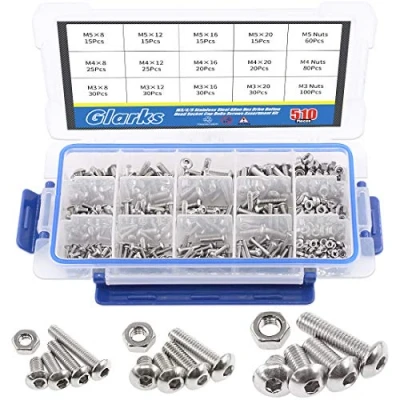 Afbeelding van Glarks 510 Stks M3 M4 M5 304 Rvs Allen Hex Drive Knop Hoofd Socket Cap Bouten Schroeven Assortiment Kit