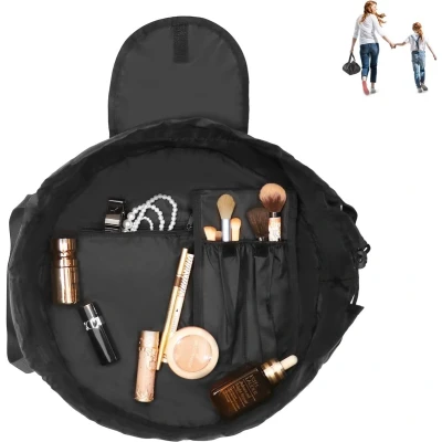 Afbeelding van ZVD Make uptas met trekkoord voor dames Reismake up organizer kwastenvak Zwart