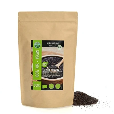 Afbeelding van biologische zwarte quinoa, quinoa zwart van gecertificeerde landbouw, glutenvrij, lactosevrij, laboratorium getest, veganistisch, 100% natuurlijk zonder toevoegingen (500 GR)