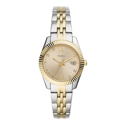 Afbeelding van Fossil ES4949 Scarlette Mini horloge dameshorloge GoudkleurGrijsGroenKoraalKoperLilaMeerkleurigNocolorOranjePaarsParelmoerRoodRosekleurRozeTransparantWitZandkleurZilverkleur