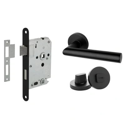 Afbeelding van Deurbeslag set met WC slot en deurklink Modern geveerd zwart