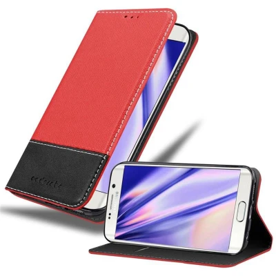 Afbeelding van Cadorabo Hoesje geschikt voor Samsung Galaxy S6 EDGE in ROOD ZWART Beschermhoes met magnetische sluiting, standfunctie en kaartvakje Book Case Cover Etui