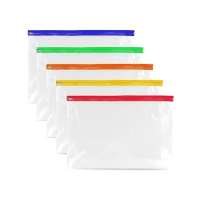 Afbeelding van 5 A4 Plus Rits Pouch Document Portemonnee 370mm x 260mm Diverse Kleuren, Stijlvolle File Storage Zip Bag Waterdicht, Ziplock Houder