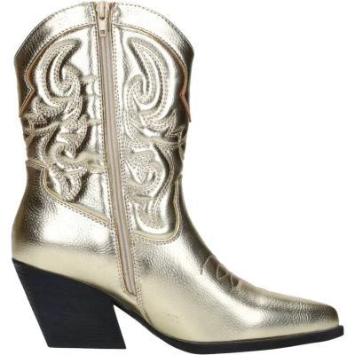 Afbeelding van SUB55 Western boots Enkellaarsjes Hak goudkleur Maat 36