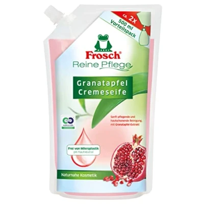 Afbeelding van Frosch Pure verzorgende granaatappel crèmezeep, voedende handzeep voor zachte en hygiënische reiniging, navulzak, 500 ml, per stuk verpakt (1 x ml)