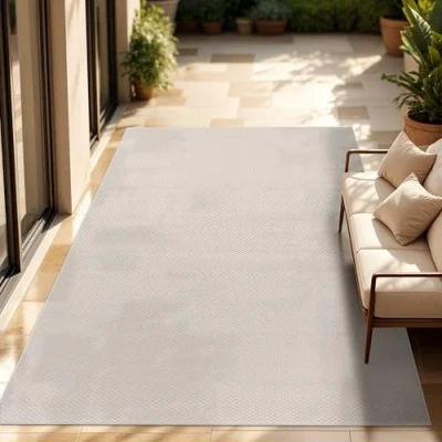 Afbeelding van Paco Home Tapijt Vloerkleed In &amp; Outdoor Balkon Terras Keukenvloerkleed Eenkleurig Gemêleerd Patroon, Maat:300x400 cm, Kleur:Ivoor
