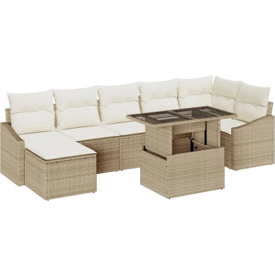 Afbeelding van vidaXL 8 delige tuinsofa set met kussens Beige Poly Rattan