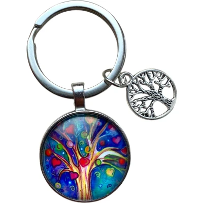 Afbeelding van Sleutelhanger Tree of Life Glas Levensboom Aquarel Effect Azuur
