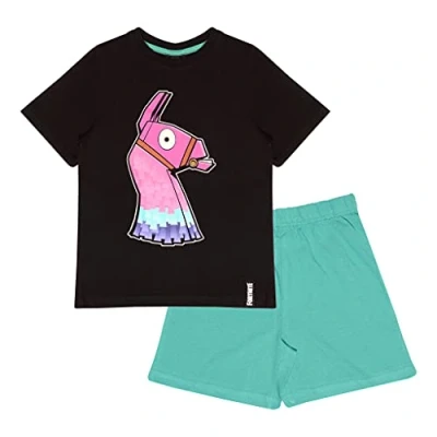 Afbeelding van Fortnite Glow In The Dark Korte pyjama&#039;s set, Kinderen, 122 176, Schwarz/Teal, Officiële Koopwaar