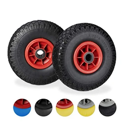 Afbeelding van 2 x steekwagenwiel in een set, lekvrije 3,00 4 inch massief rubberen banden, 25 mm as, tot 80 kg, 260 85 mm, zwart rood