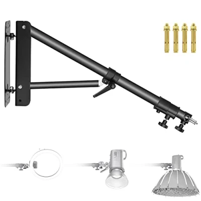 Afbeelding van NEEWER Wandmontage, driehoek, boomarm voor fotografie, flitslicht, monolight, softbox, paraplu, reflector en ringlicht, ondersteuning 180 graden rotatie, maximale lengte 125 cm (zwart)