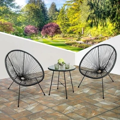 Afbeelding van RayGar 3 stks Bistro Egg Designer String Stoel Indoor &amp; Outdoor Tuin Set (zwart)