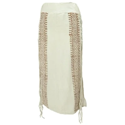 Afbeelding van Guru Shop, Lange Boho Gefranjerde Rok, Zomerrok, Gelaagde Linnen, Katoen, Size:38, Rokken/lang