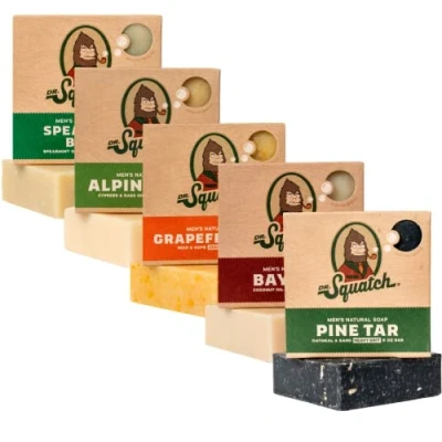 Afbeelding van Dr. Squatch All Natural Soap Bar for Men, 5 Variety Pack Alpine Sage, Bay Rum, Pine Tar, Grapefruit IPA, Spearmint Basil