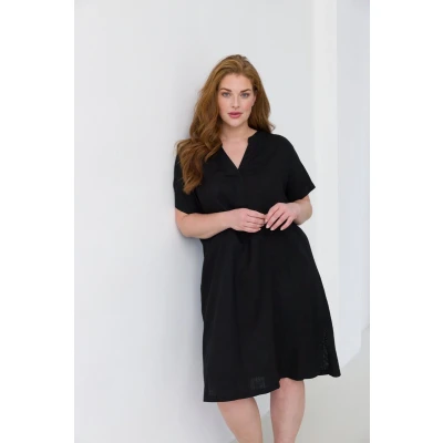 Afbeelding van Base Level Curvy jurk met linnen zwart