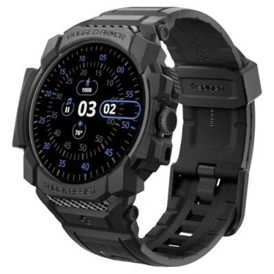 Afbeelding van Spigen Rugged Armor Pro Case met Bandje Compatibel Google Pixel Watch 3 45mm (2024) Mat Zwart