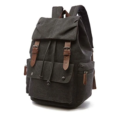 Afbeelding van Rufun Rugzak van canvas, vintage schooltas voor laptop, dagrugzak, wandelen, reizen, grote capaciteit, uniseks, Zwart, Dagrugzak